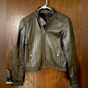 Theory size S olive leather jacket